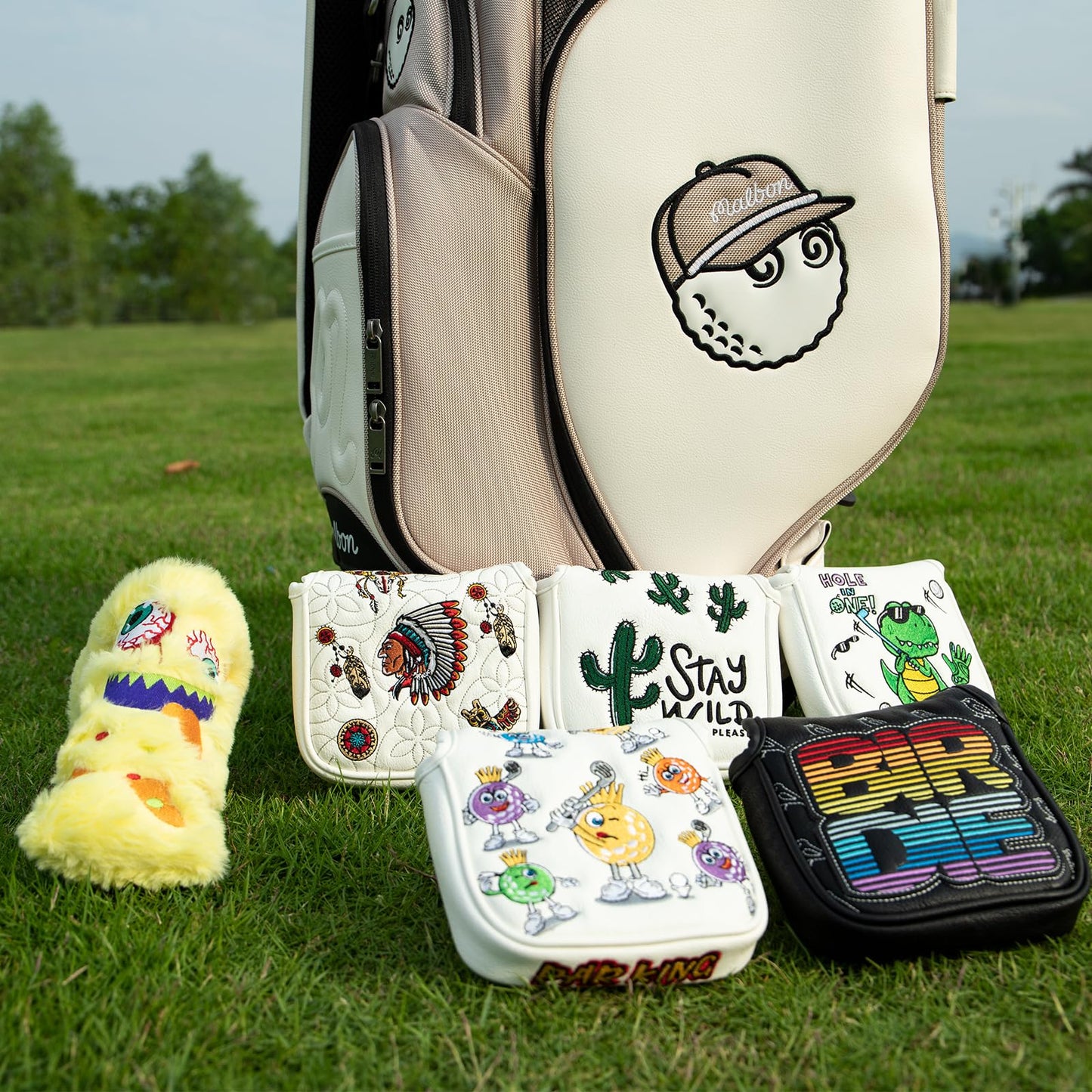 Golf Mallet Putter Headcover, Premium Leather Golf Club Protector - Mallet Putter Cover with Magnetic Closure for Most Brand Golf Blade Putter Cover (Plush Monster)