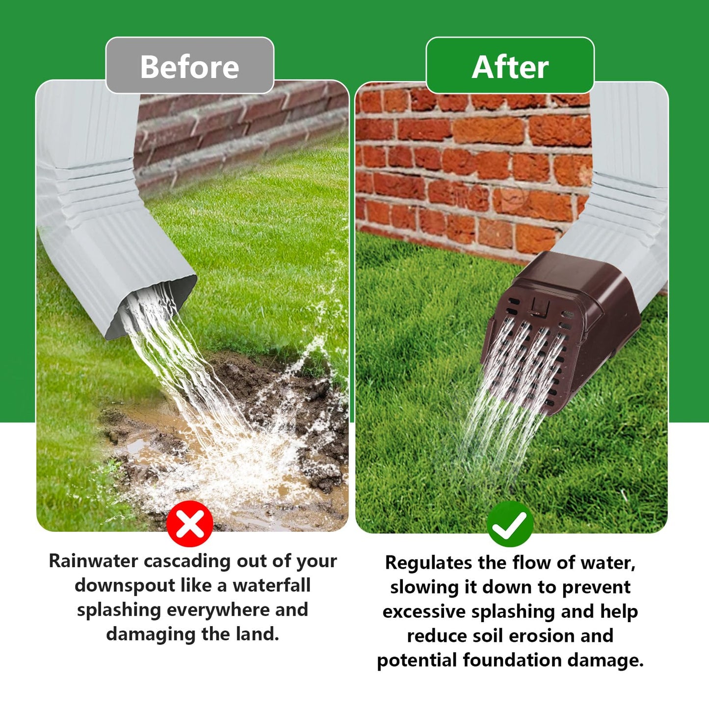 MARKBIT 3"x4" Type-A Gutter Downspout Extensions,Gutter Downspout Extensions,Downspout Diverter, Fit for The Bottom of 3 inch x 4 inch downspouts (1, Brown)