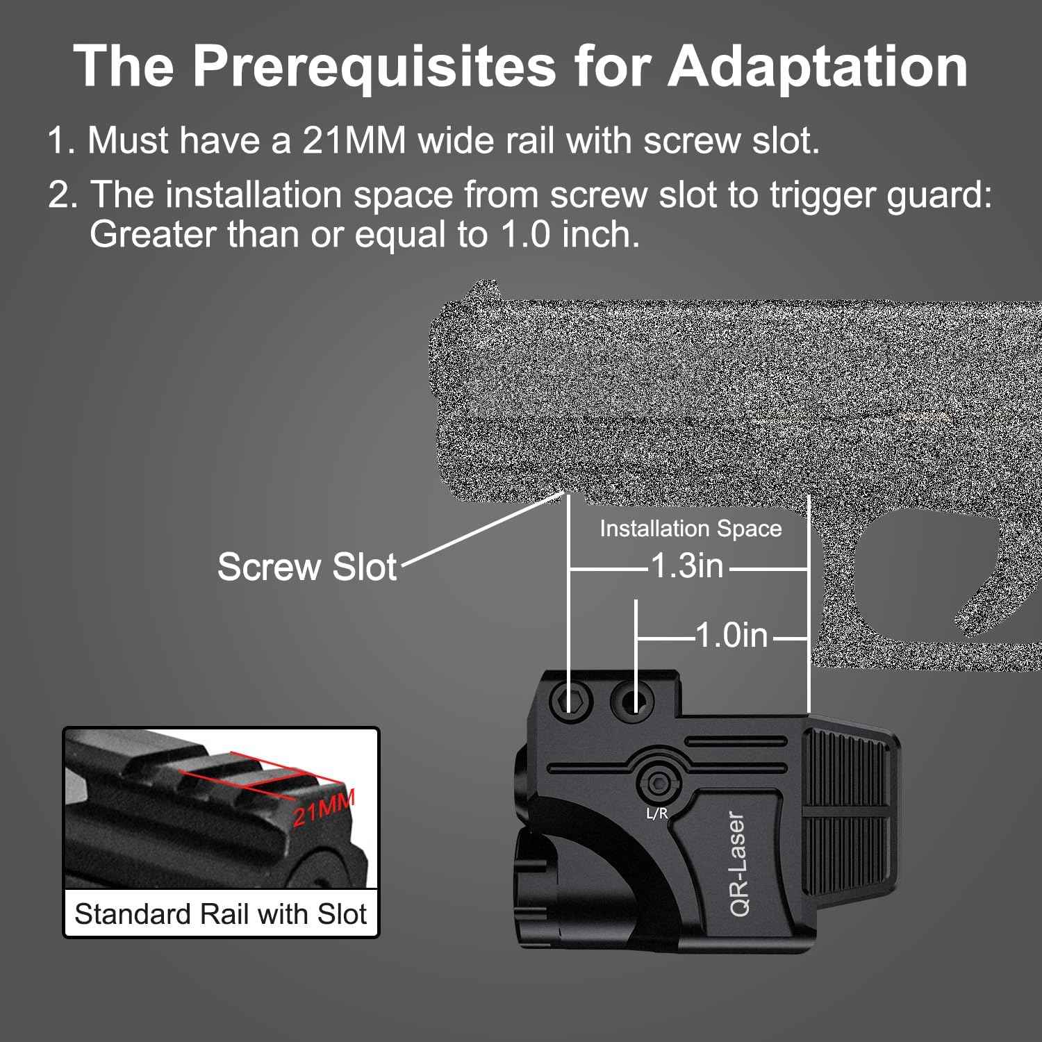 800 Lumens Tactical Flashlight Laser Sight Combo - USB Rechargeable LED Light for Handguns