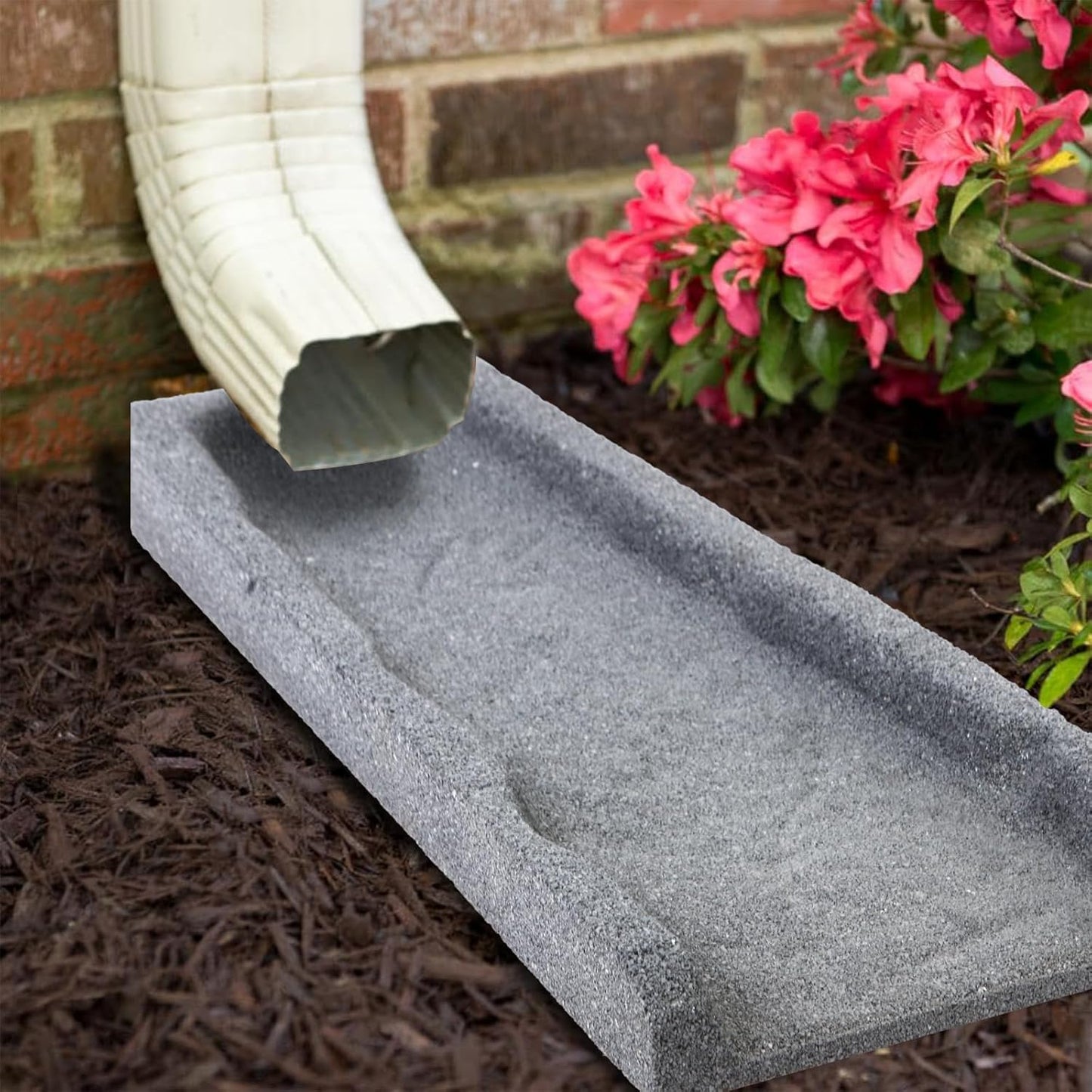 Rubber Downspout Splash Block - 2 Pack Rain Gutter Drain Trays in Gray