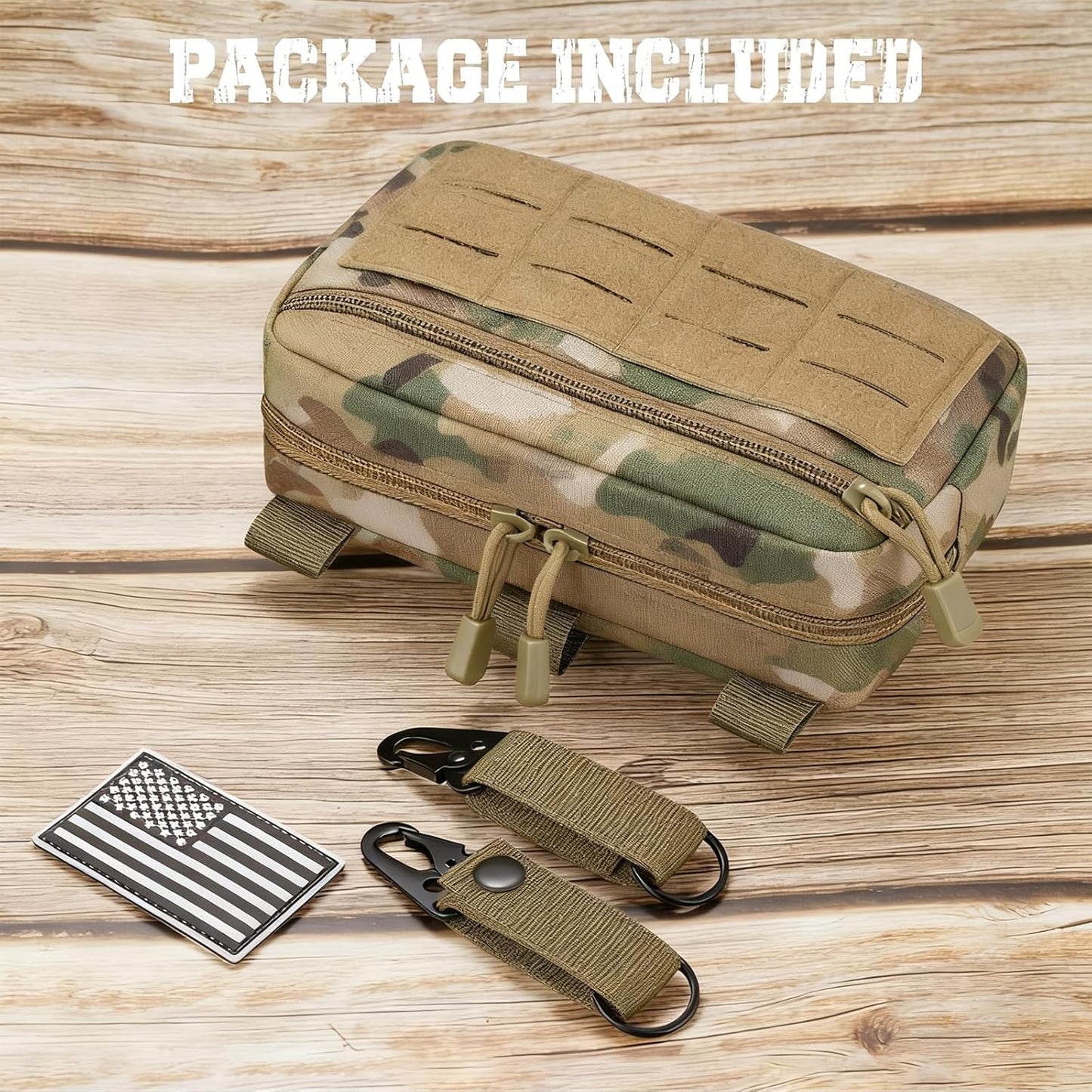Skiennix Tactical Molle Admin Pouch - EDC Modular Design with 2 Keychains & US Flag Patch