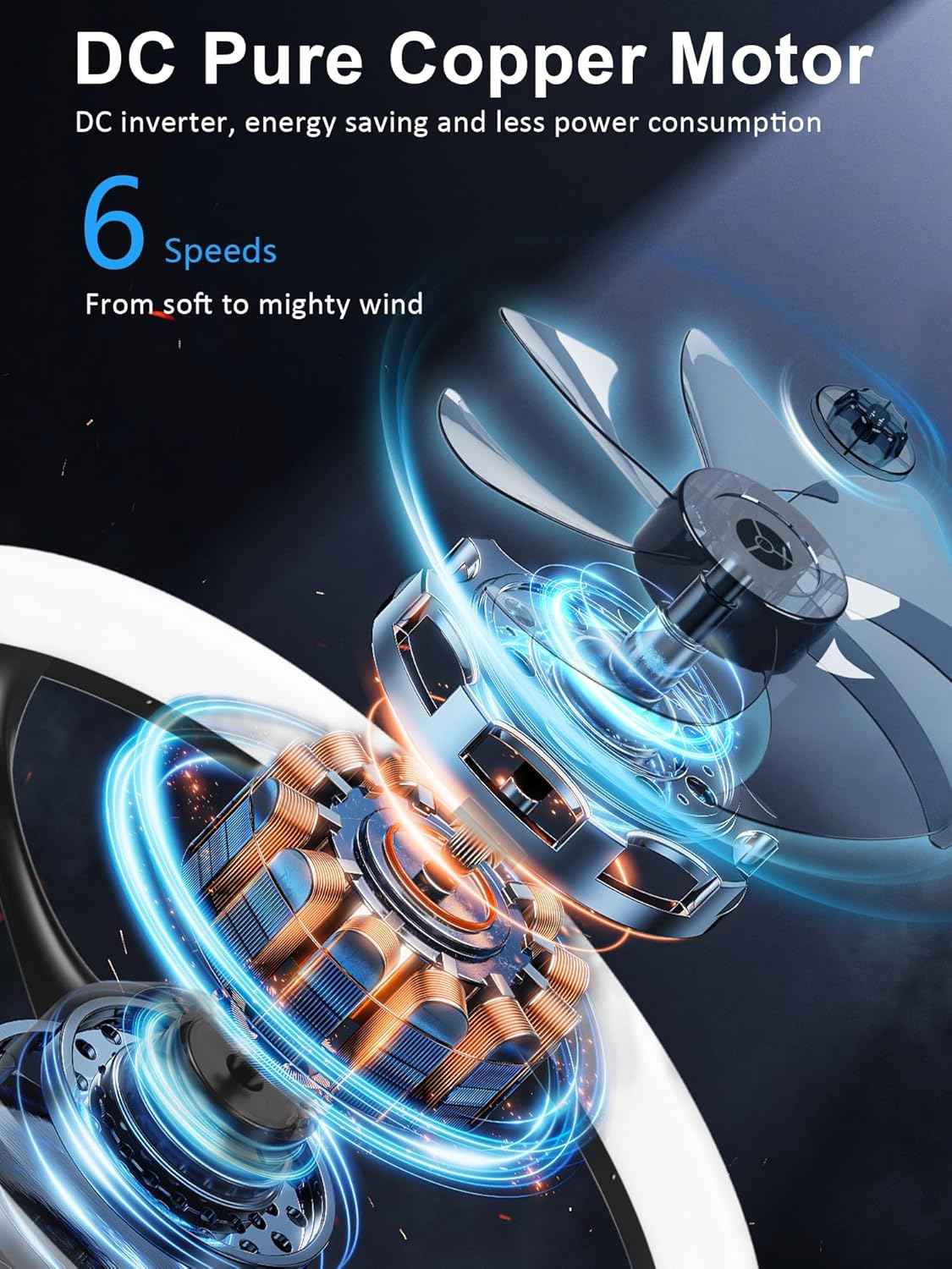 Smart Bladeless LED Ceiling Fan with Lights & Remote - 20" Black Low Profile Flush Mount for Bedroom