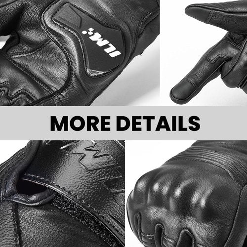 ILM Goatskin Leather Motorcycle Racing Gloves - Touchscreen Design for Men & Women | Size L, Black Unperforated