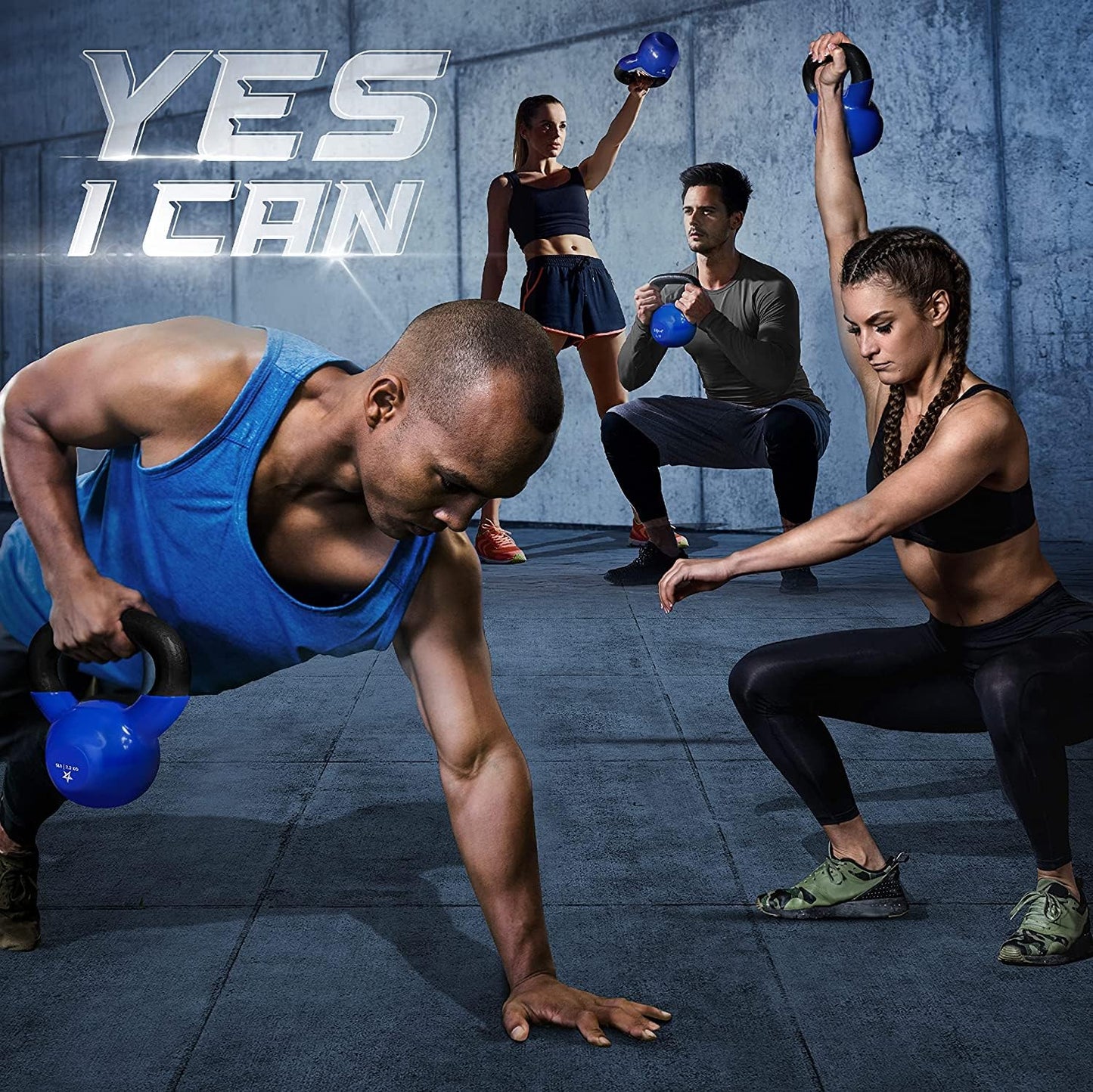 Yes4All Kettlebell, 45 lb Vinyl Coated Cast Iron Strength Training Kettlebells for Home Gym Exercises, Heavy Weights Gym, Fitness, Full Body Workout Equipment, Push up, Grip, Strength Training - Blue
