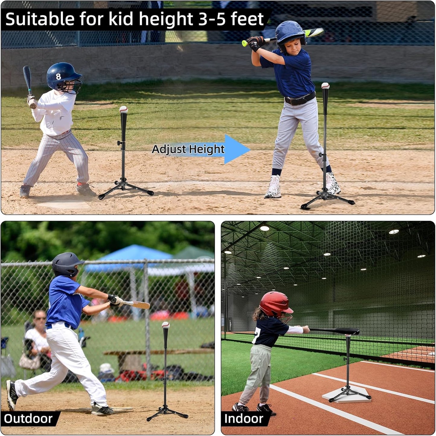 Skiennix Kids Baseball Tee - Portable & Stable Batting Tee with Carry Bag | Adjustable 20.87-31.29 Inches for Ages 3-8
