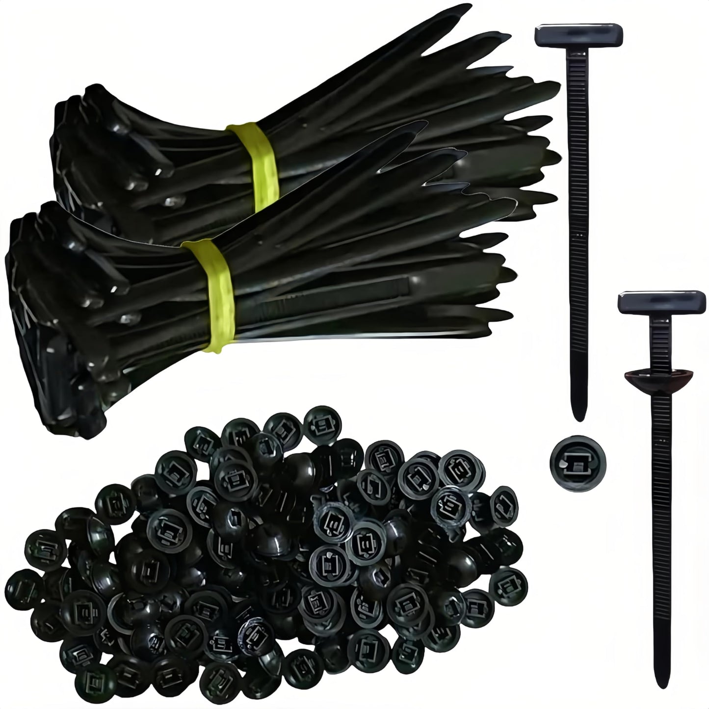 150PCS Nylon Universal Cable Tie Buckle – Cable Tie Buckles & Zip Tie Clips – Tool-Free T‑Shaped Zip Clips & Round Lock Clips Used for Automotive or Daily Automatic Fixation