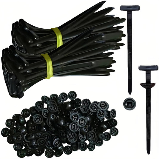 150PCS Nylon Universal Cable Tie Buckle – Cable Tie Buckles & Zip Tie Clips – Tool-Free T‑Shaped Zip Clips & Round Lock Clips Used for Automotive or Daily Automatic Fixation