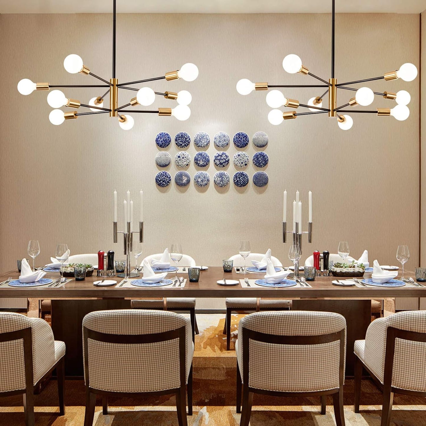 8-Light Gold Sputnik Chandelier - Modern Adjustable Ceiling Light for Dining Room, Kitchen & Foyer
