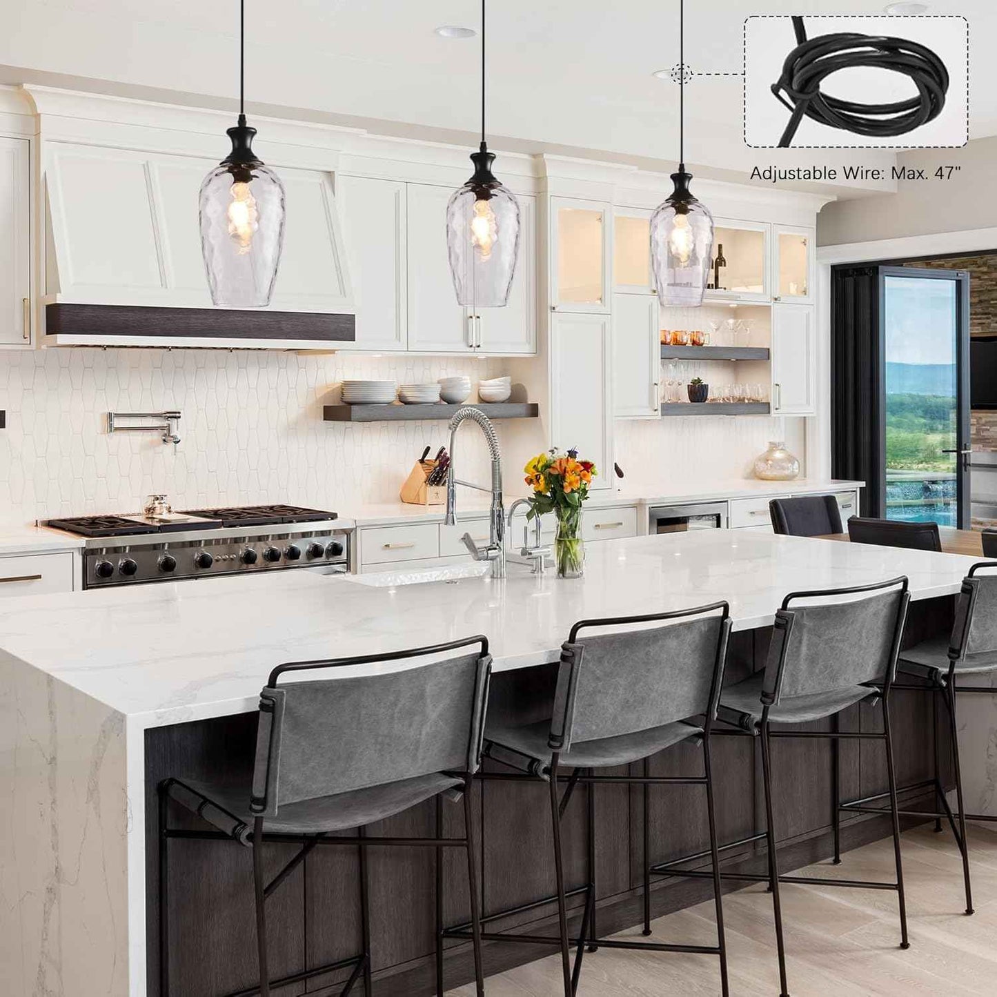 Brushed Nickel Glass Pendant Light Fixture - Modern 1-Light Hanging Lamp for Kitchen Island & Dining Room