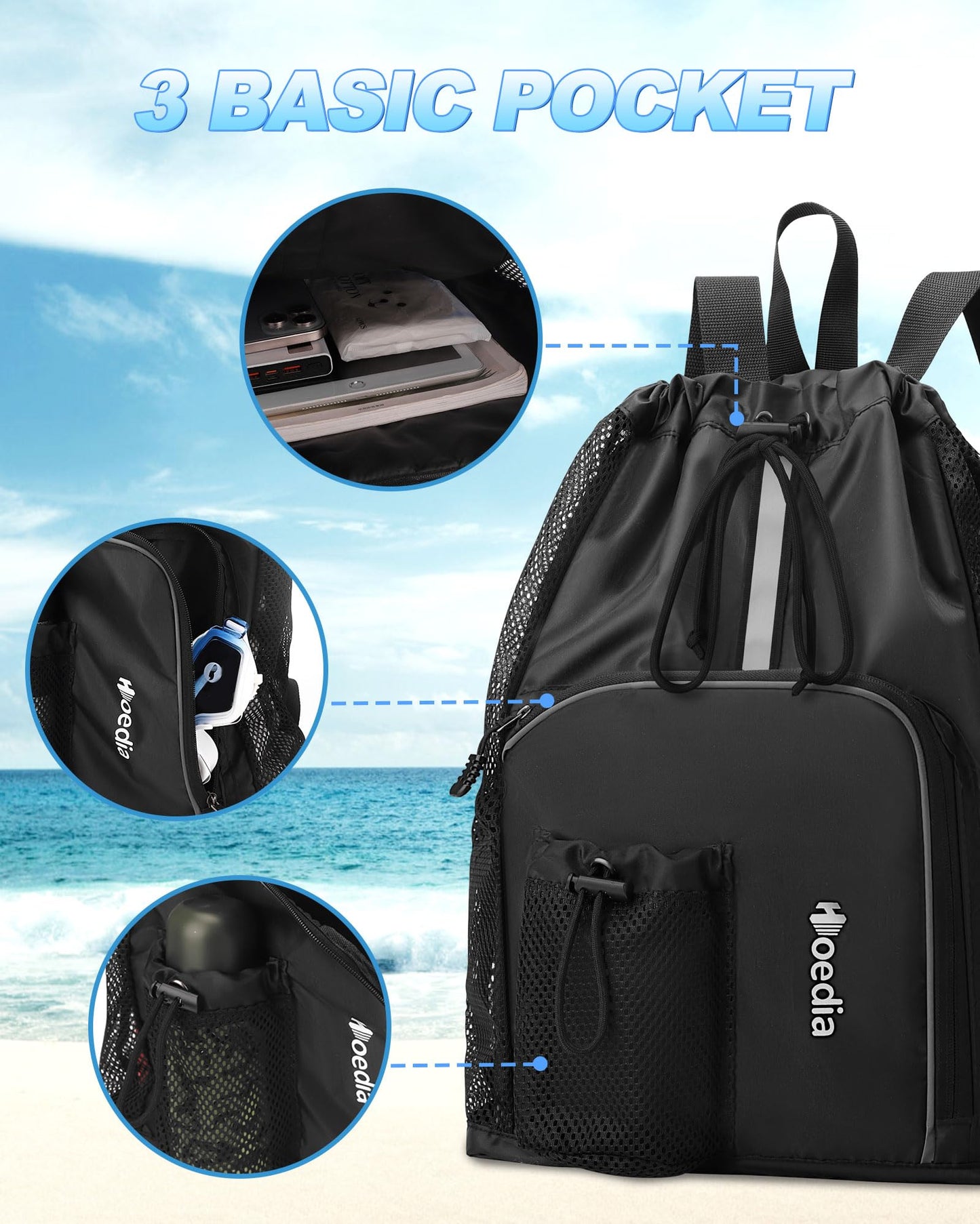 Mesh Swim Bag Beach Backpack for Swimming, Pool, Gym and Workout Gear