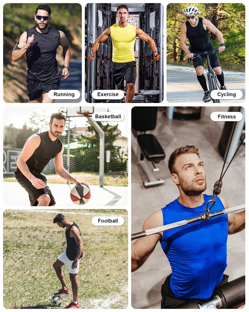 Runhit 3 Pack Sleeveless Compression Shirt Men Workout Athletic Tank Top Quick Dry Sports Base Layer Undershirt for Running Basketball Black/Black/Black 3XL
