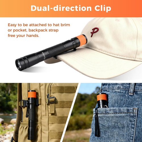 KunHe 180 Lumen LED Portable Rechargeable Pen Flashlight 2-Pack Waterproof Pocket Flash Light Single Mode Easy to Use with Clip Suitable for Inspection Camping and Daily Use