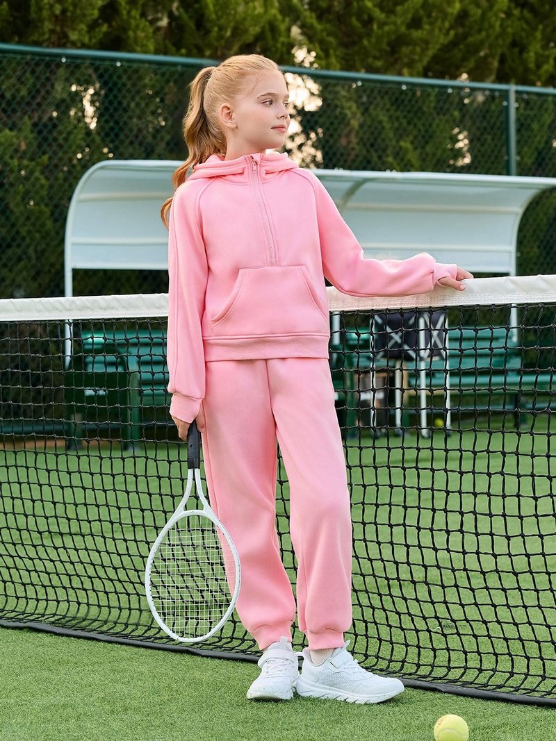 Girls 2 Piece Outfits Sweatsuit Kids Fleece Half Zip Hoodies Sweatshirt and Sweatpants Set with Pockets