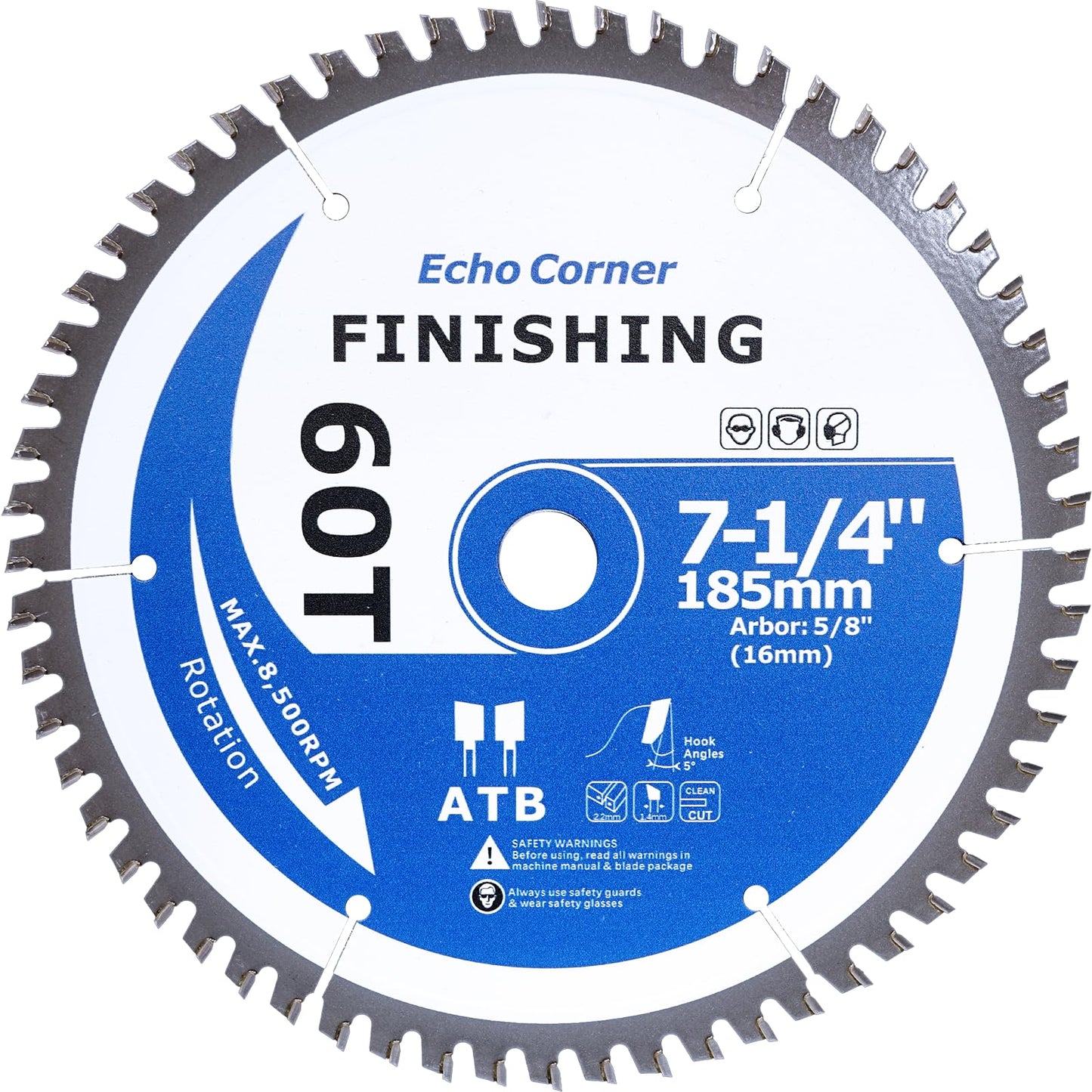Echo Corner 7-1/4-Inch Fine Finish Wood Cutting Ciruclar Saw Blade, ATB 60T, 5/8" Arbor