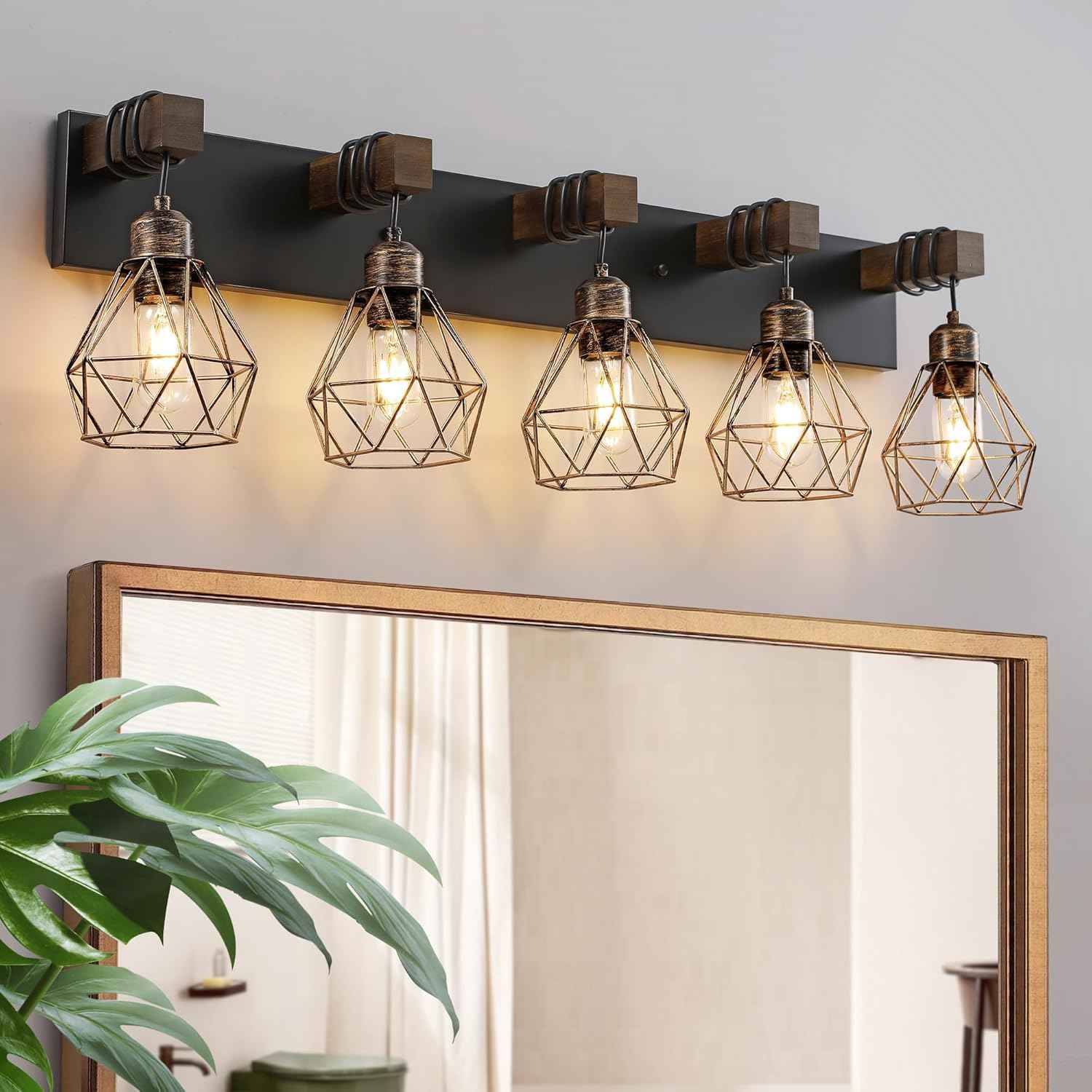 Farmhouse 3-Light Bathroom Vanity Light Fixture - Rustic White Wood Sconces for Mirror