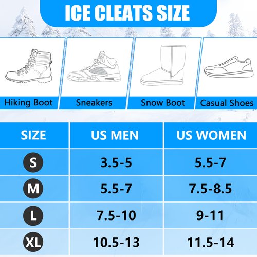 Ice Cleats Crampons for Shoes and Boots Anti Slip Snow Cleats Ice Shoes Grippers 24 Studs Crampons for Hiking Boots Women Men Ice Fishing Winter Walking Jogging