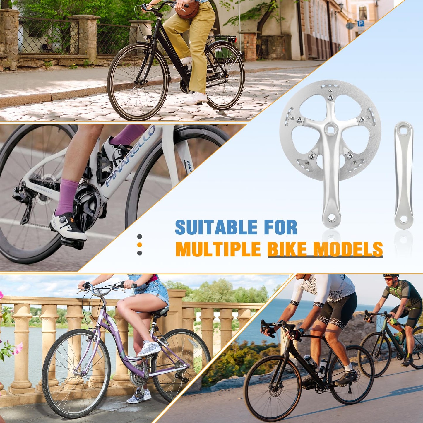 MEGHNA Bicycle Crankset 46 Teeth for 6-10 Speed Gears Lightweight Aluminum Alloy 165mm Crank Arm Dual Chain Guards for Mountain Bike Folding Bike E-Bike Cruiser Bike Square Taper Silver