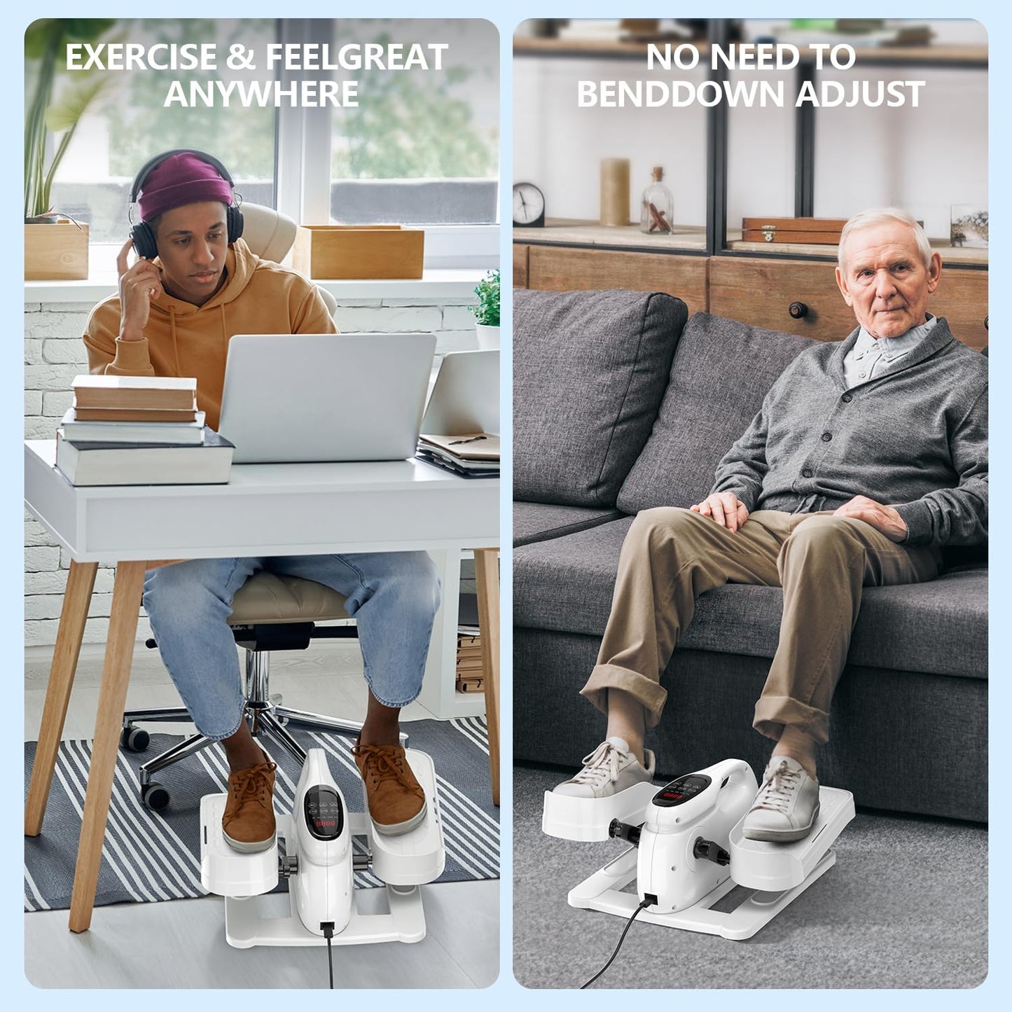 Skiennix Under Desk Elliptical Machine - Portable Mini Leg Exerciser with Remote Control | Quiet Electric Foot Pedal for Home Office