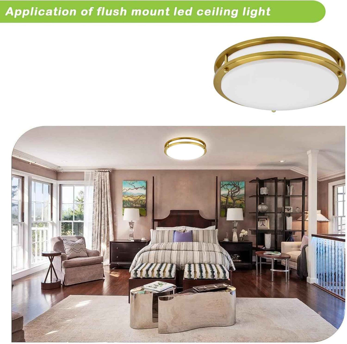 Adjustable 13-Inch Gold LED Flush Mount Ceiling Light Fixture - Dimmable 2700K-5000K for Hallway, Bathroom & Kitchen (2-Pack)