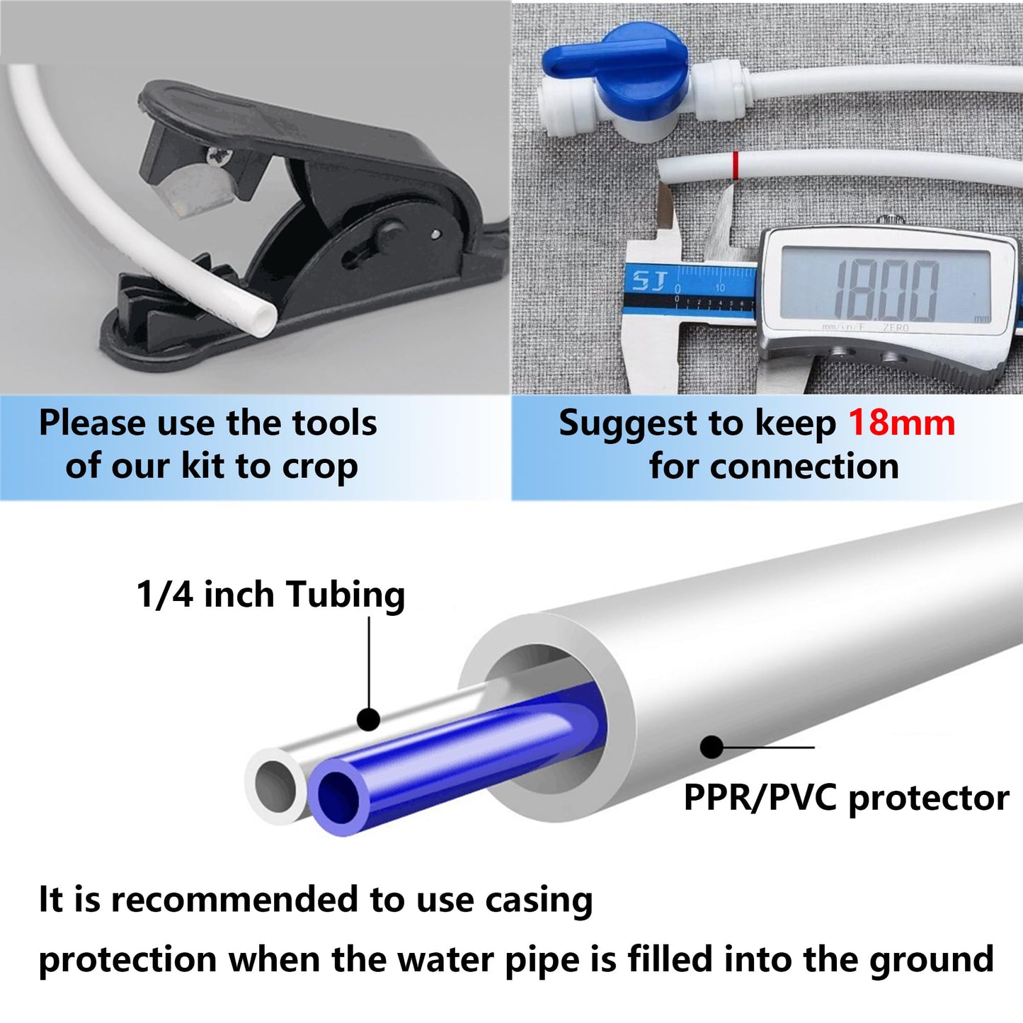 Water Line Kit, Lifevant 1/4” O.D. Water Tubing 32.8FT for R.O. System and ice Maker with 12-PCS Quick Connect and Tubing Cutter