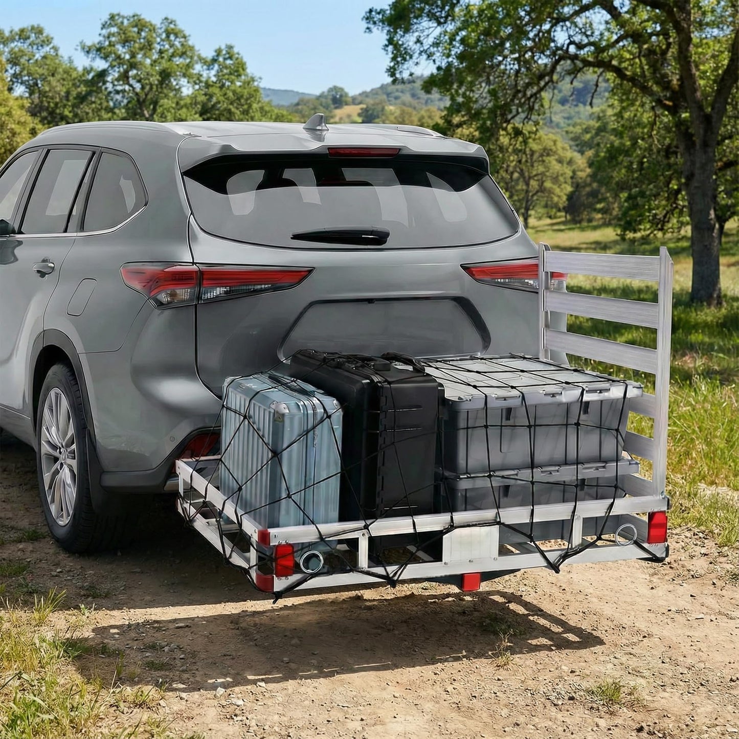 VigorTool Aluminum Hitch Cargo Carrier with 41.5" Folding Ramp, 50" x 29.5" x 8.7" Basket, 500 lb Capacity, Wheelchair & Mobility Scooter Carrier, Anti-Rattle Stabilizer, Steel Support Frame, Fits 2"