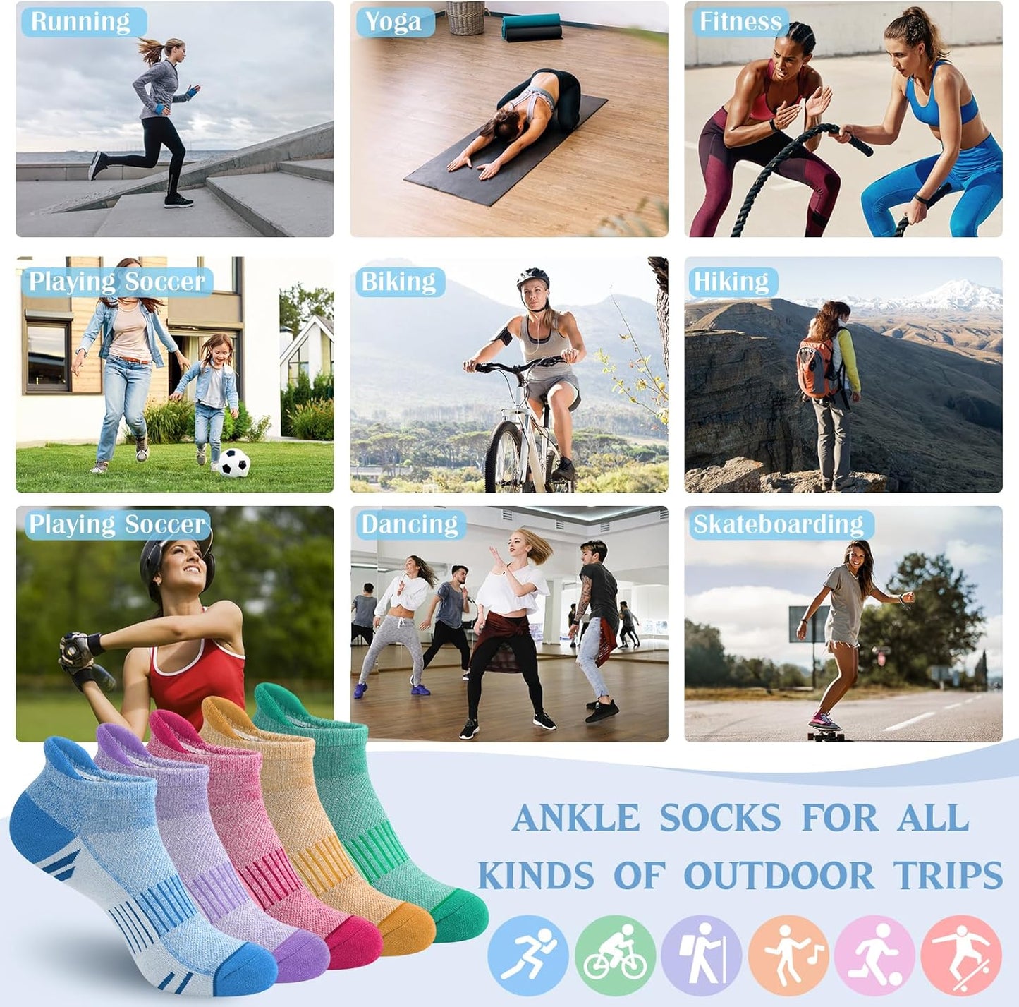 YSense Ankle Socks - Thick Cushioned Athletic Cotton Socks for Men & Women | Moisture-Wicking, Low Cut
