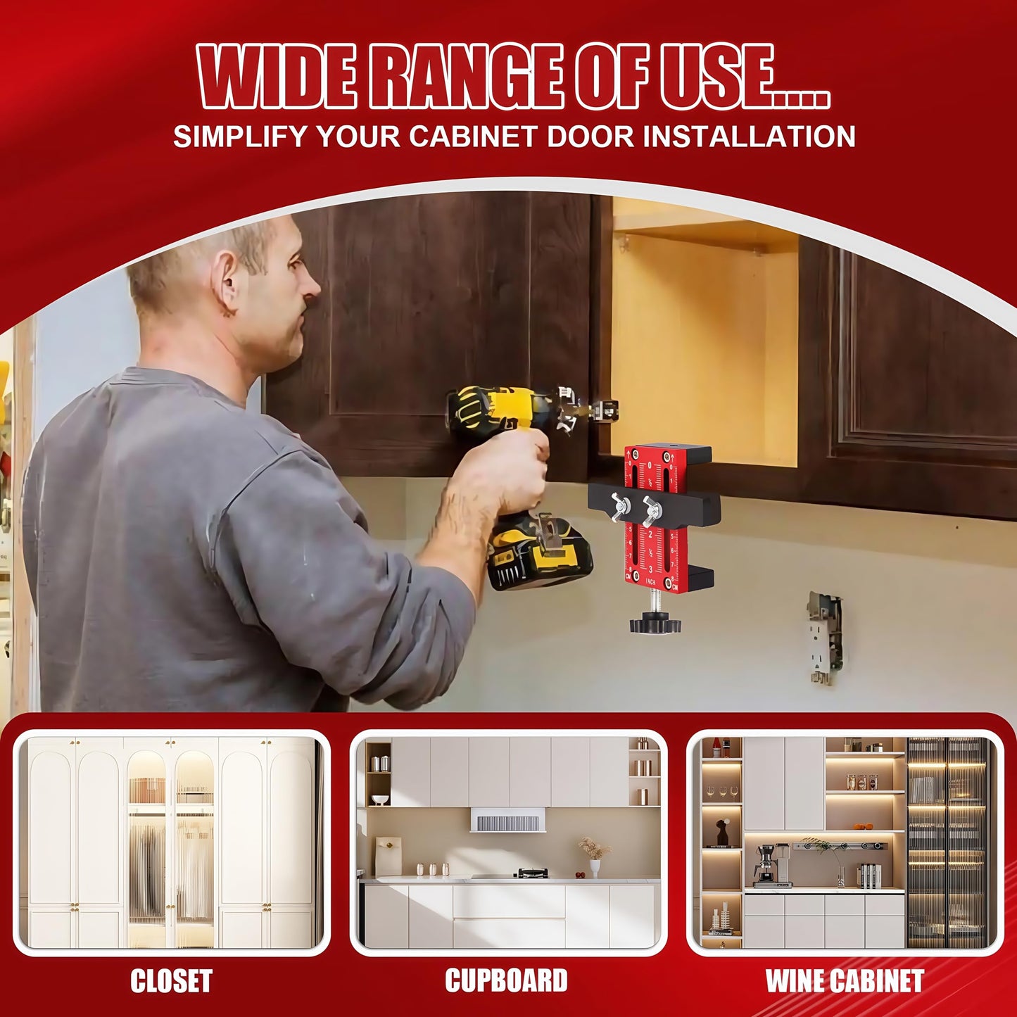 Temaowz Cabinet Door Mounting Jig, Cabinet Door Installation Jig, Adjustable Cabinet Door Installation Positioner, Cabinet Installation Tools for Installing Frameless or Face Frame