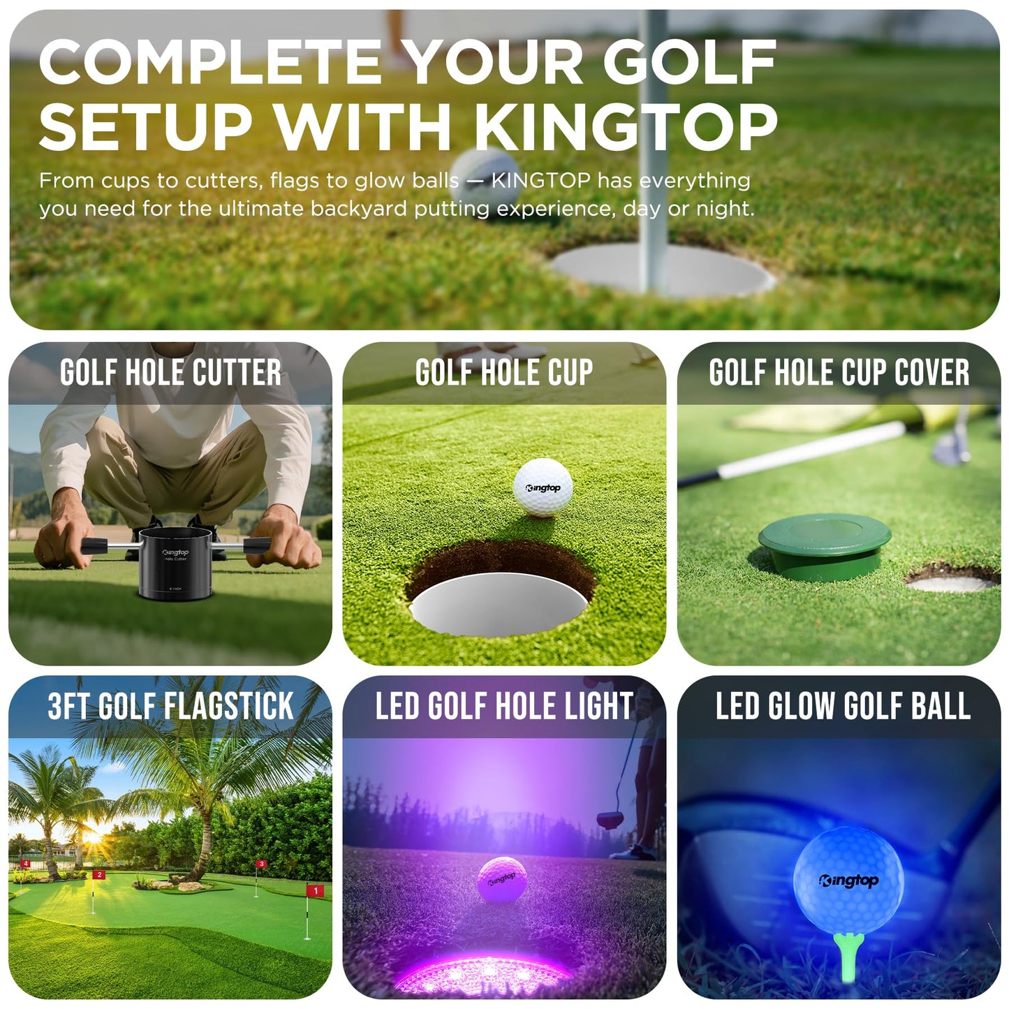 KINGTOP Golf Hole Cup – Fit PGA/USGA Standard, 4 Inches Height, Golf Accessories for Backyard Practice Putting Green, 4-Pack