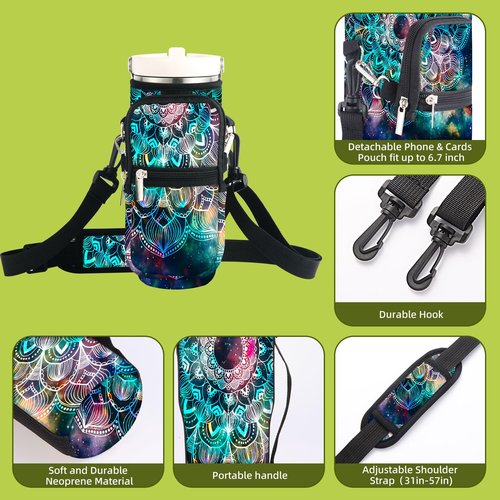 icolor Water Bottle Carrier Bag For Stanley IceFlow Flip Straw Tumbler 30oz YETI/Stanley IceFlow Mug Carrying Holder Neoprene Sleeve Stanley Cup Accessories Pouch Crossbody Sling for Travel Fitness