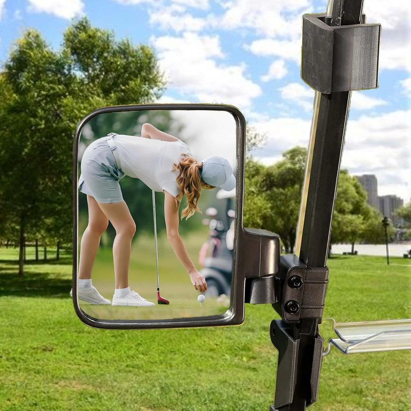 WUKO HUNT Golf Cart Side Mirrors - No Drilling Extra Large HD Glass, Universal Fit for EZGO, Yamaha, Club Car & EPI. 180° Adjustable Folding Rear View Mirrors with 3 Size Clips