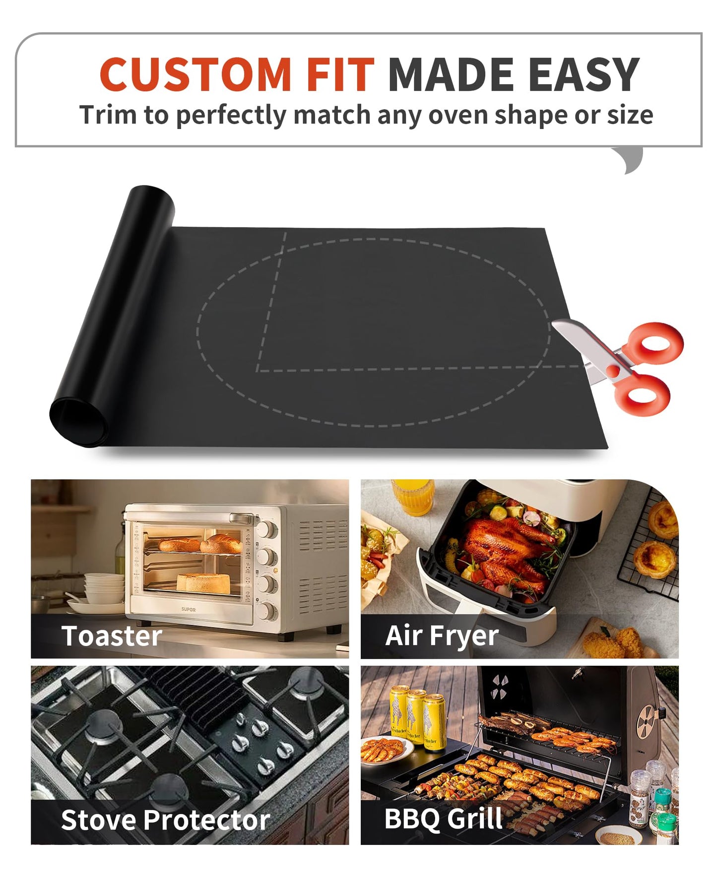 3 Pack Oven Liners for Bottom of Oven, 17x25" Large Heavy Duty Non-Stick Reusable Oven Mat for Electric, Gas, Toaster & Convection Ovens - BPA & PFOA Free, Dishwasher Safe, Kitchen Essentials, Black