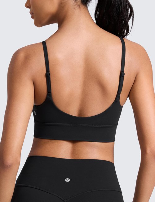 CRZ YOGA Butterlift Scoop Neck Longline Sports Bras for Women - Padded Cami Tank Adjustable Spaghetti Strap Workout Crop Top Black Medium