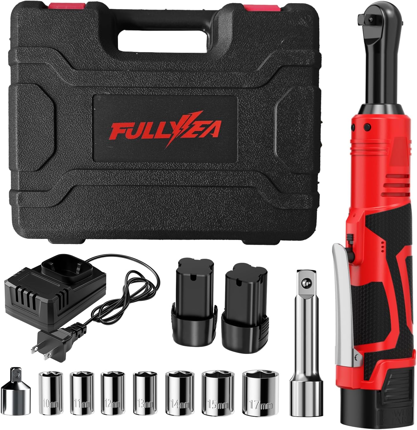 40 Ft-lbs Cordless Electric Ratchet Wrench Set - 16.8V Power Tool with 550 RPM, 1/4" Adapter & LED Light, Includes 2 Li-ion Batteries & Fast Charger