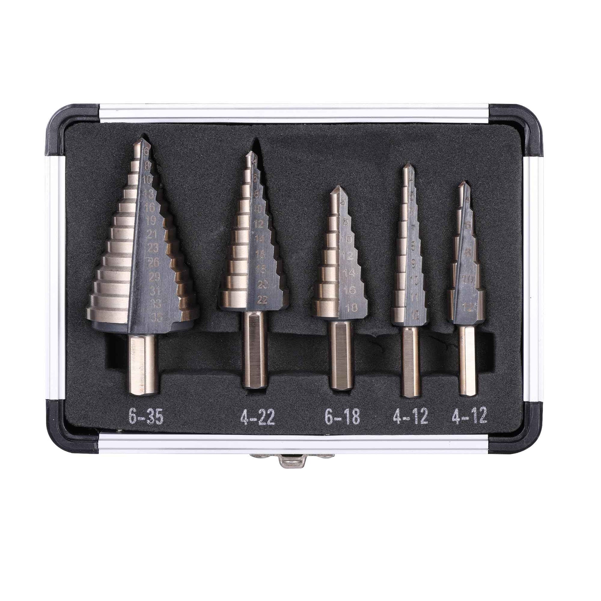 Witwocky Step Drill Bits, 5PCS (44 Sizes) Metric HSS Step Unibit Drill Bit Set with Aluminum Case, Double Cutting Blades, High-Speed Steel, Multiple Hole Stepped Up Bits for DIY Lovers