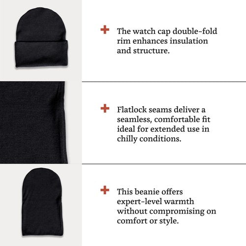 Janus Wool Norse Merino Wool Beanie, Developed for NATO, Military Grade Warm Watch Cap for Men & Women, Black