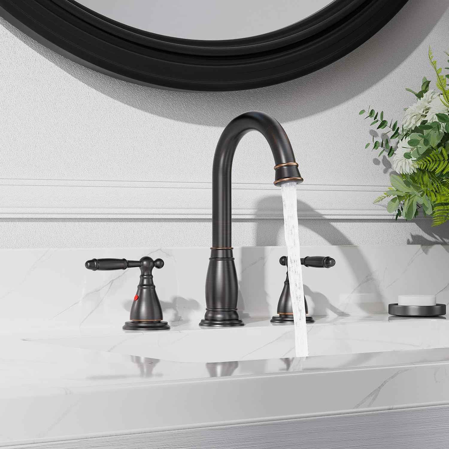 Oil Rubbed Bronze Widespread Bathroom Faucet Set with Valve & Drain - Phiestina WF017-4-ORB