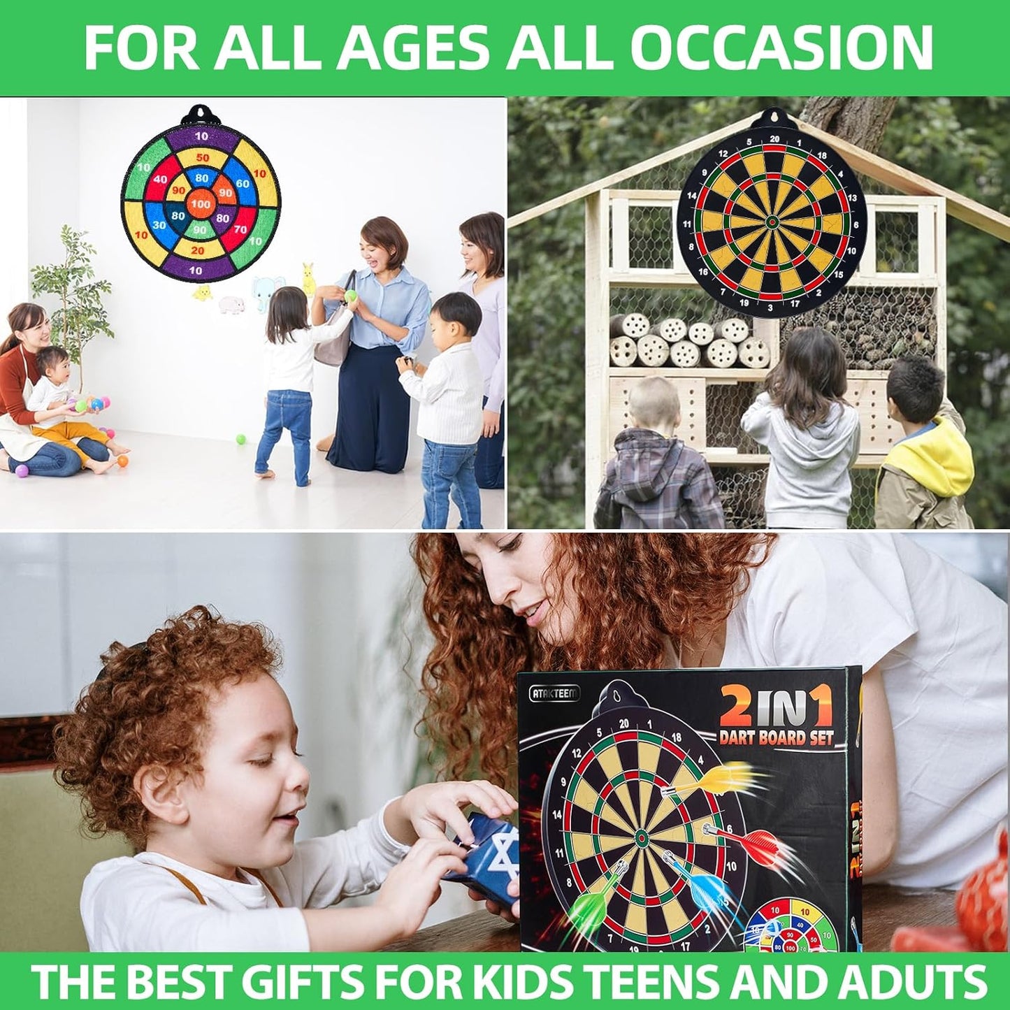 Moopok Magnetic Dart Board for Kids - 12 Magnetic Darts & Sticky Balls | Indoor/Outdoor Fun for Ages 3-12