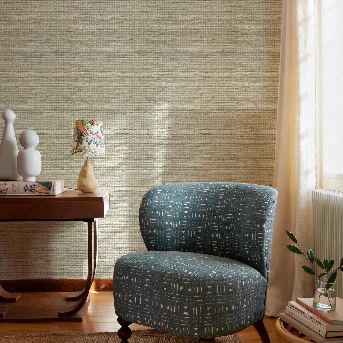 HueBurst Grasscloth Peel and Stick Wallpaper 17.3" x 197" Renter Friendly, Cream Textured Grassweave Wallpaper Self Adhesive Removable for Bathroom Bedroom