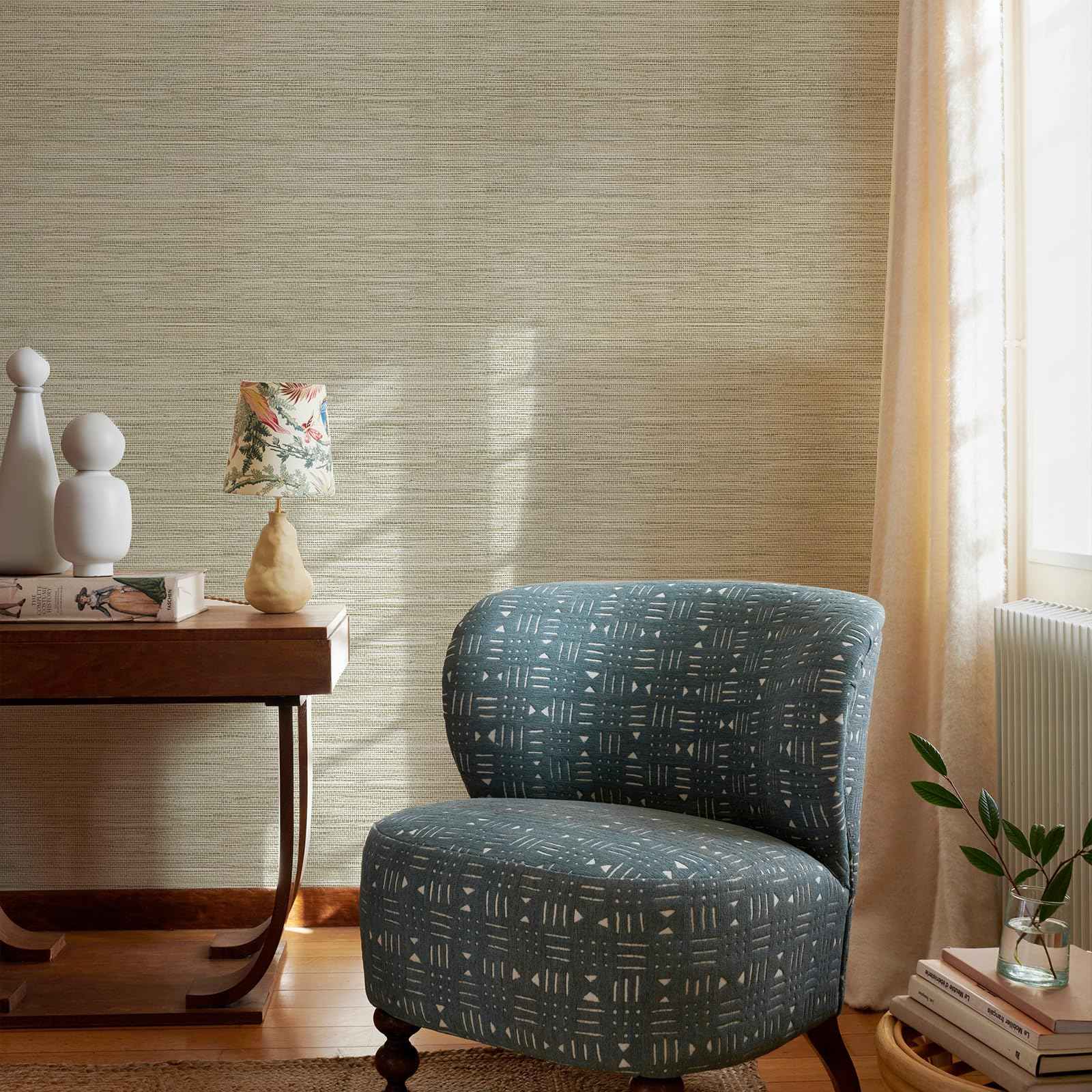 HueBurst Grasscloth Peel and Stick Wallpaper 17.3" x 197" Renter Friendly, Cream Textured Grassweave Wallpaper Self Adhesive Removable for Bathroom Bedroom