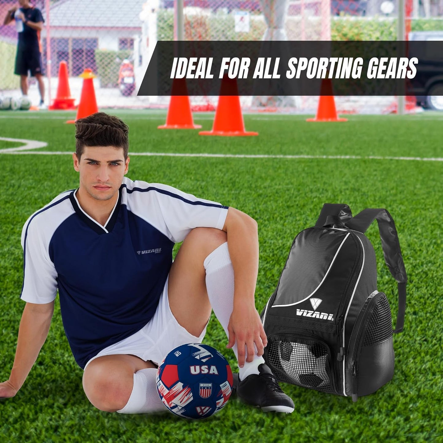 Vizari Solano Soccer Backpack - Ball Compartment & Vented Pocket | Ideal for Adults & Teens