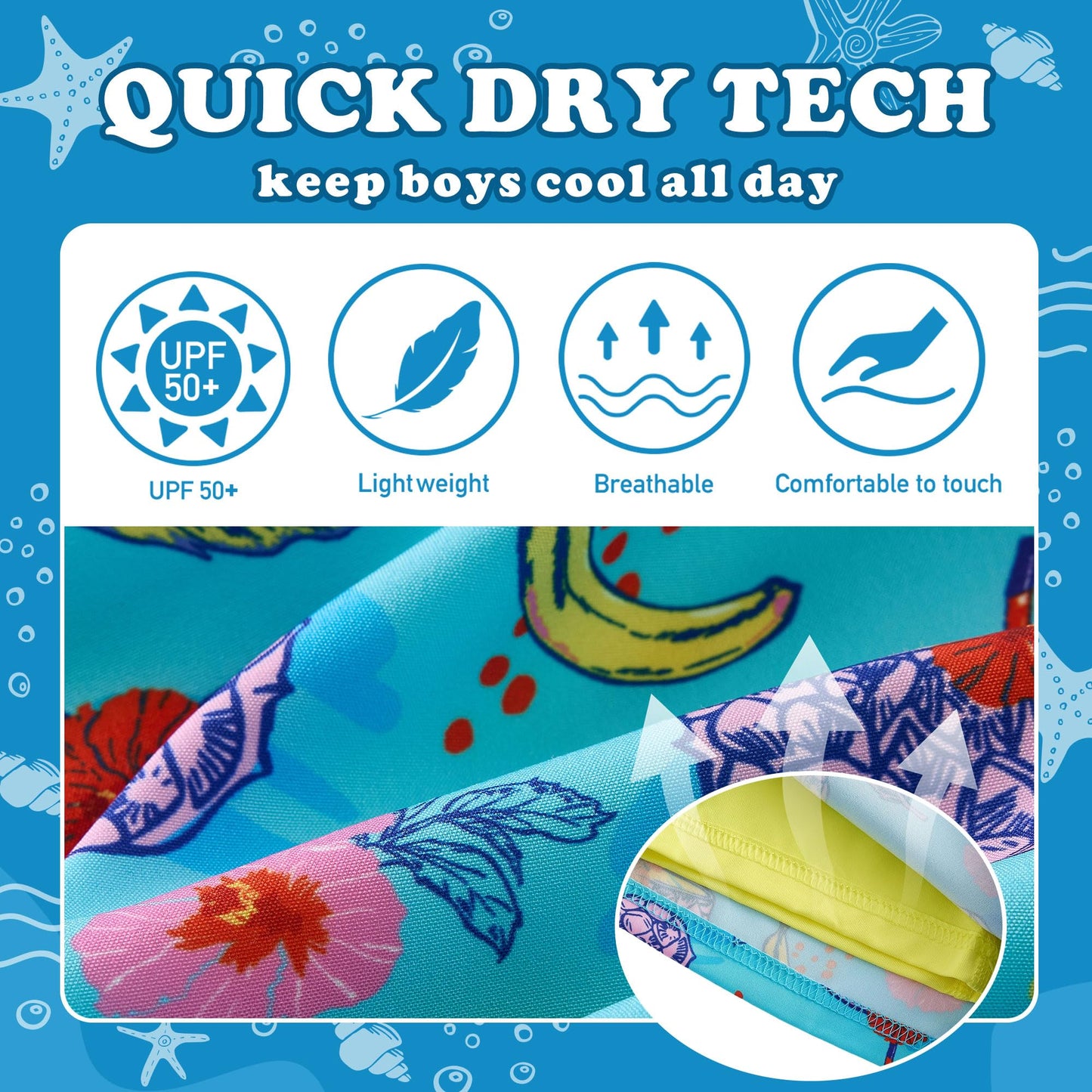 LIBREDGE Boys Swim Trunks Little Boys Bathing Suit Swim Shorts Kids Swimsuit with Compression Liner Quick Dry UPF 50+ Sun Protection Sky Blue 8