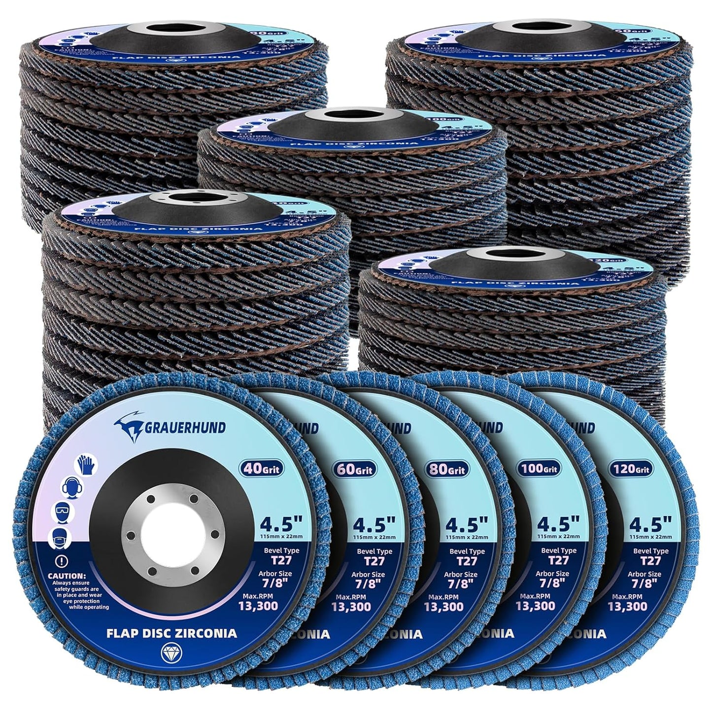 4.5-Inch Flap Discs - 50 Pack Zirconia Sanding Discs for Angle Grinder, T27, Grits 40-120