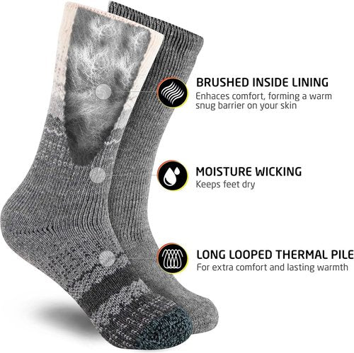 HOT FEET Thermal Socks for Women - Thick Insulated Cold Weather Hiking Socks | Size 4–10.5