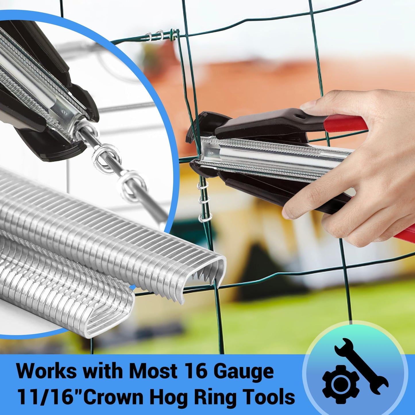 meite Hog Rings, 16 Gauge 11/16" Crown P7 Galvanized Hog Ring Staples for Fabric, Fence/Case, Wreaths/Ornments, Bag Closing, Net Binding (1,000 Counts)