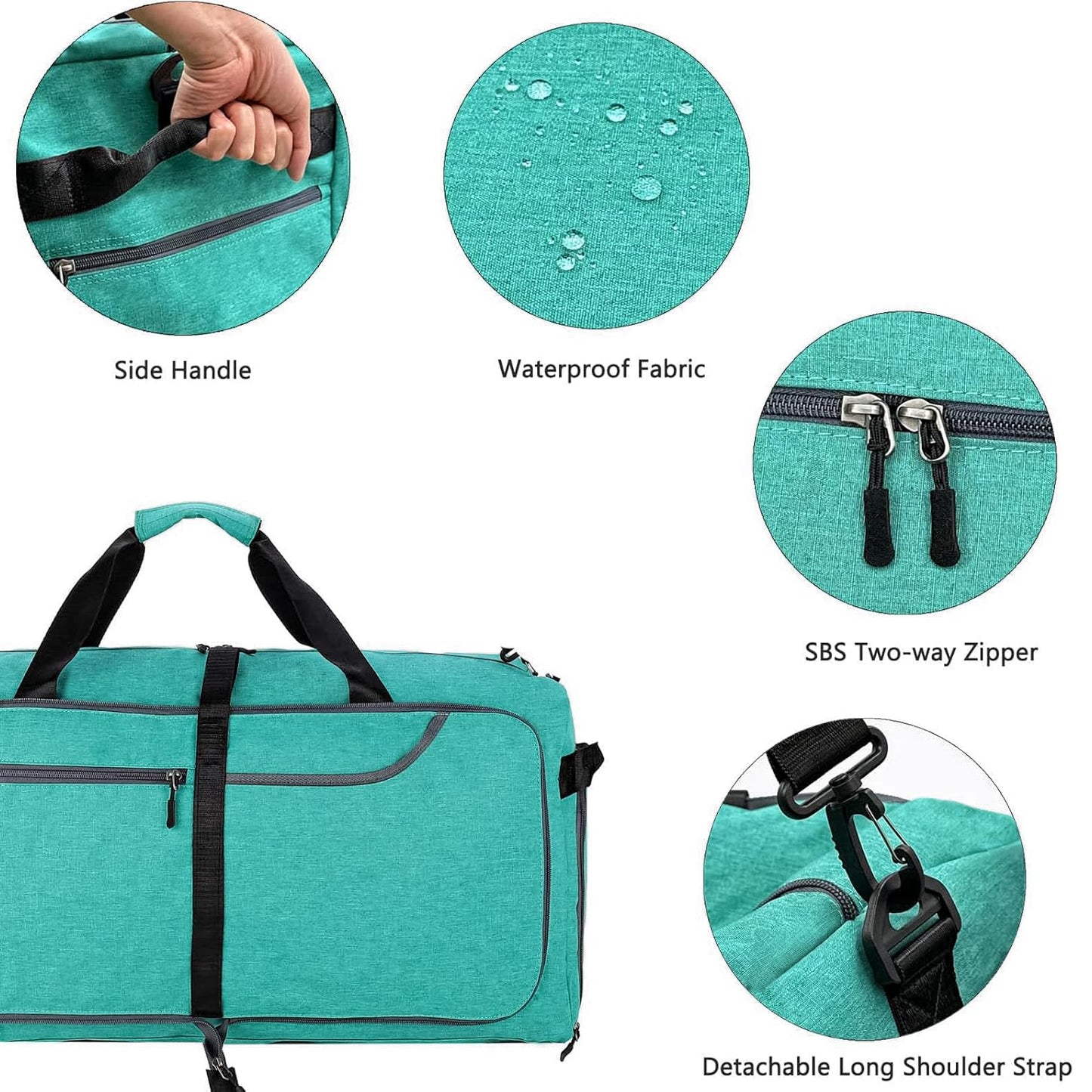 Travel Duffle Bag for Men, Large Foldable Duffel Bags for Traveling with Shoes & Wet Compartment Waterproof Weekender Gym Bag for Men Women(65LTeal)