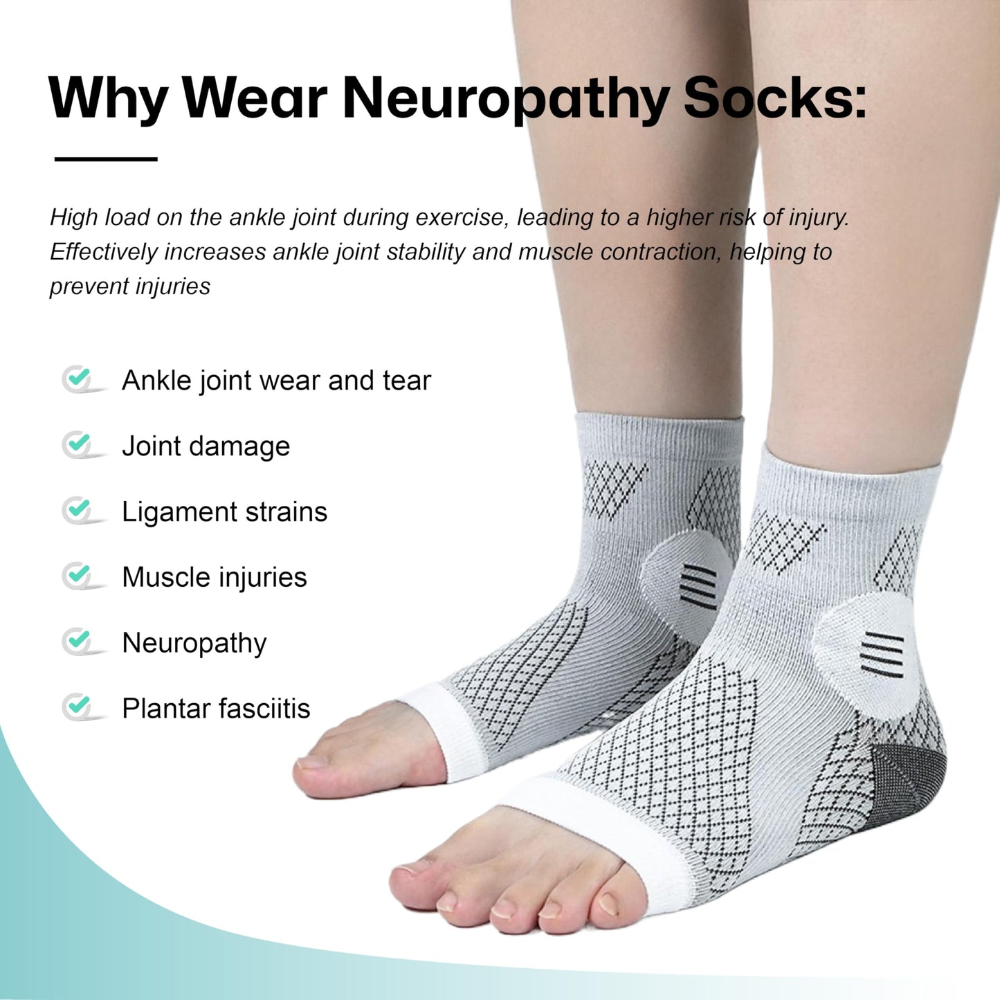 3 Pairs Neuropathy Socks for Women & Men, Toeless Plantar Fasciitis Socks for Achilles Tendonitis Relief, Arch Support, Foot Pain Relief, Compression Ankle Socks for Swelling (Black+Black+Black, Large)
