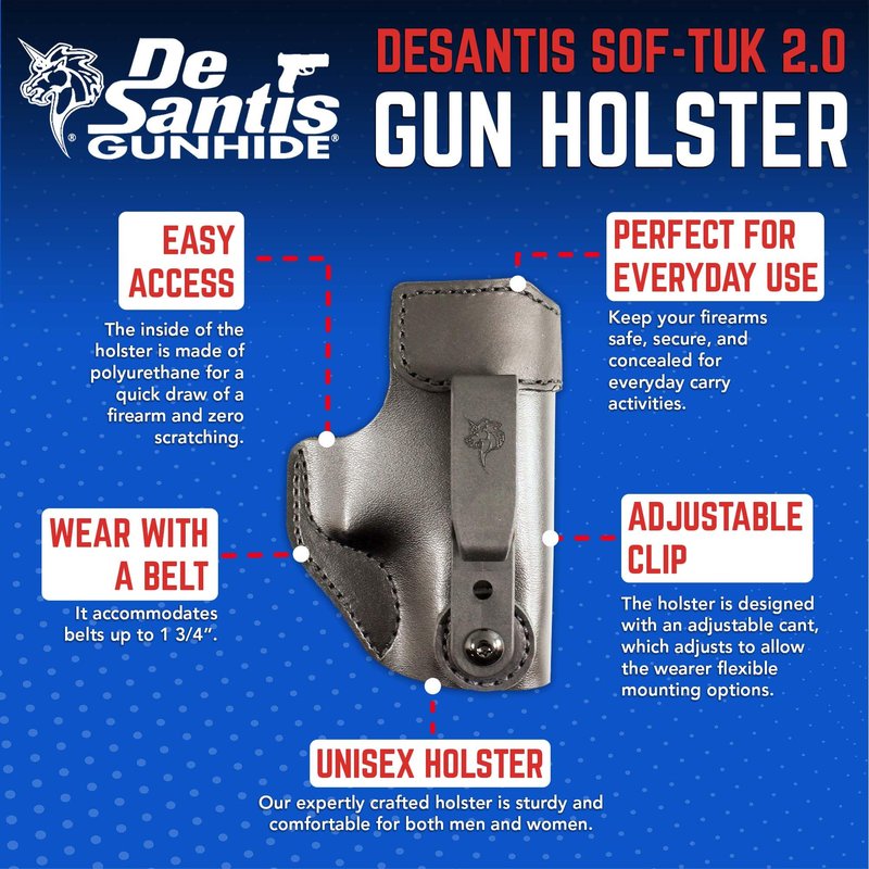 DeSantis Sof-Tuck 2.0 IWB Holster - Concealed Carry Holster, Compatible with GLOCK 43, 43X - Kahr K9, K40, P9, P40, MK9, MK40, PM9, PM40 - KelTec P11, P40, PF9 - Right Hand Draw, Black