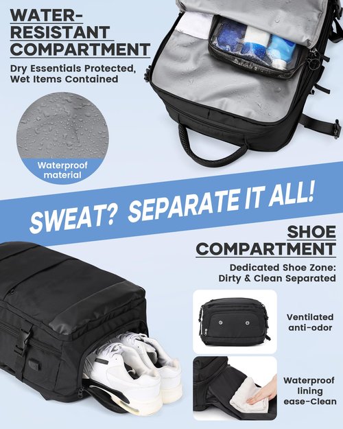 livbote Vacuum Backpack Travel with Pump, Travel Carry On Backpack with Vacuum Compression System, Mochila de viaje compresion al vacio - Black