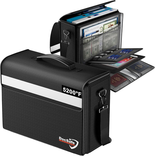 Fireproof Document Bag - Large 17”x12.5”x7.2” Waterproof Organizer with Multiple Pockets for Home & Office