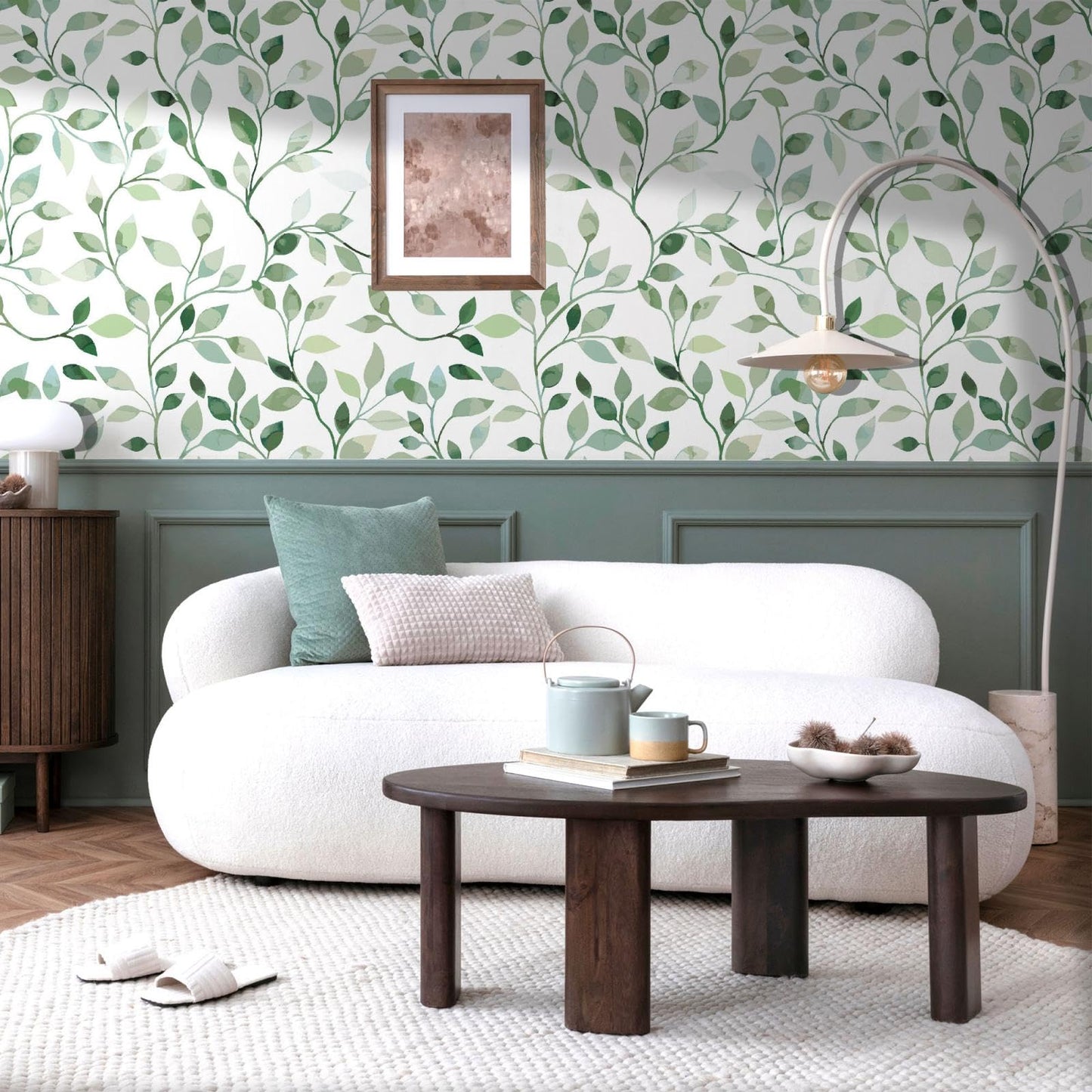 Wookmmy Modern Blue and Sage Green Leaf Peel and Stick Wallpaper Botanical Design Removable Self Adhesive Vinyl Contact Paper for Bathroom Waterproof Cabinets and Farmhouse Wallpaper 17.7" x 70.8"